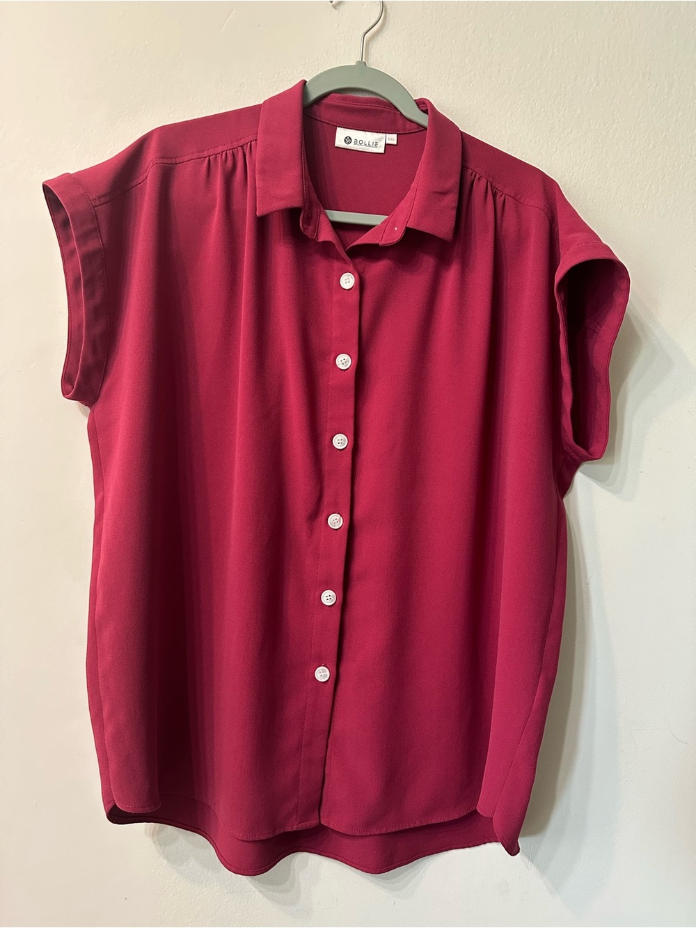 Bollie Burgundy Button Down Blouse Top Plus Size XXL Cap Sleeve Pleated Back